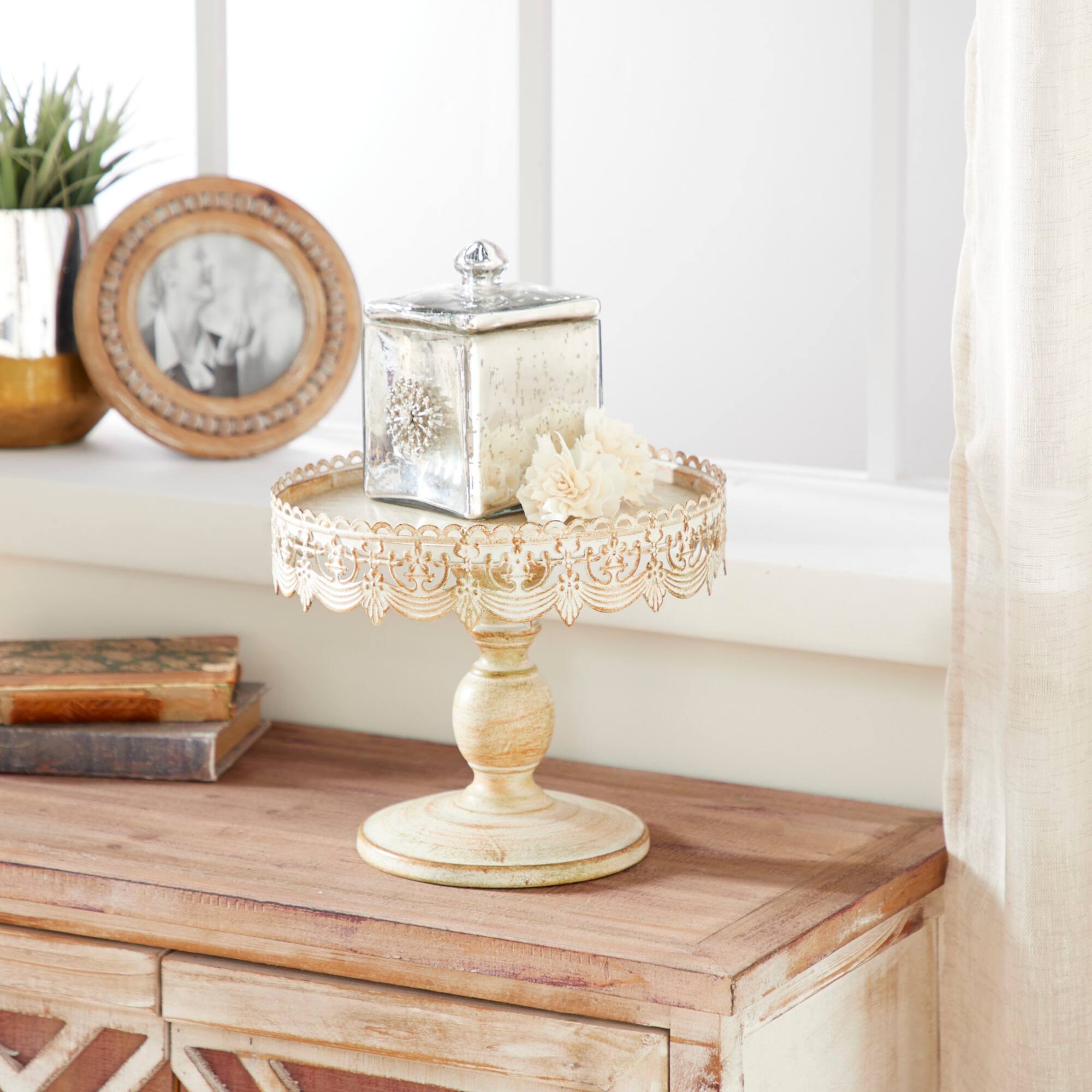 White Iron Farmhouse Cake Stand, 9" x 10" x 10"